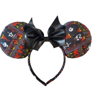 Handmade KISS Rockband Inspired Headband Ears With Black Bat Bow